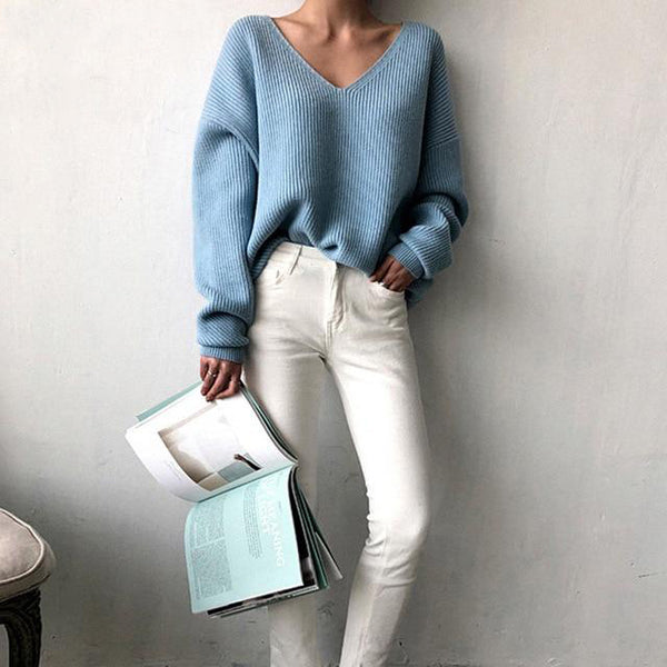 Casual V-Neck Knitted Sweater