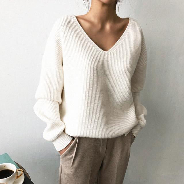 Casual V-Neck Knitted Sweater
