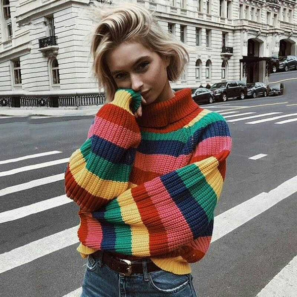Rainbow Turtleneck Sweater