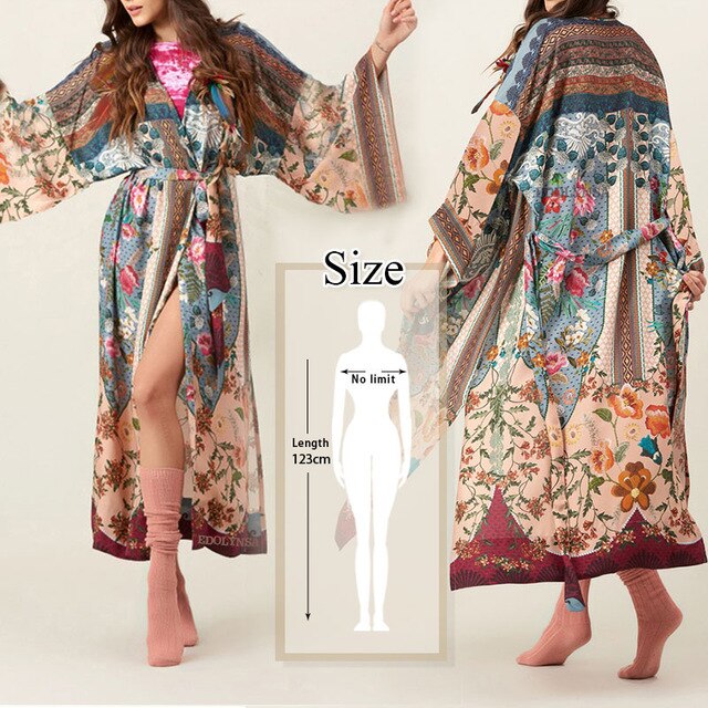 2020 Cotton Beach Kimono Women Cover ups Print Beach Cover up Saida de Banho Para Praia Sarong