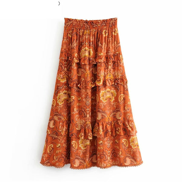 Happie Queens Bohemian Floral Ruffle Skirt