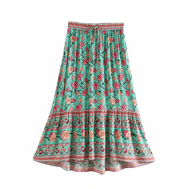 Red / Green Floral Skirt