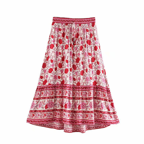 Red / Green Floral Skirt