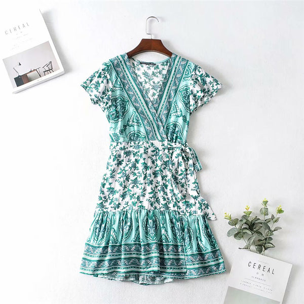 Turquoise Floral Mini Dress